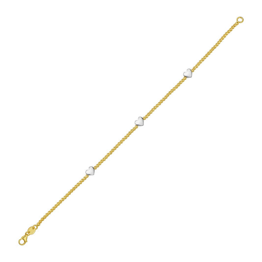 14K Yellow and Heart Bead Bracelet