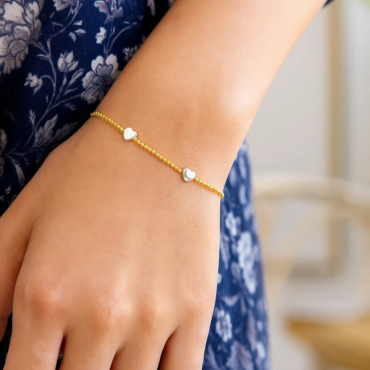 14K Yellow and Heart Bead Bracelet