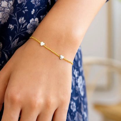 14K Yellow and Heart Bead Bracelet