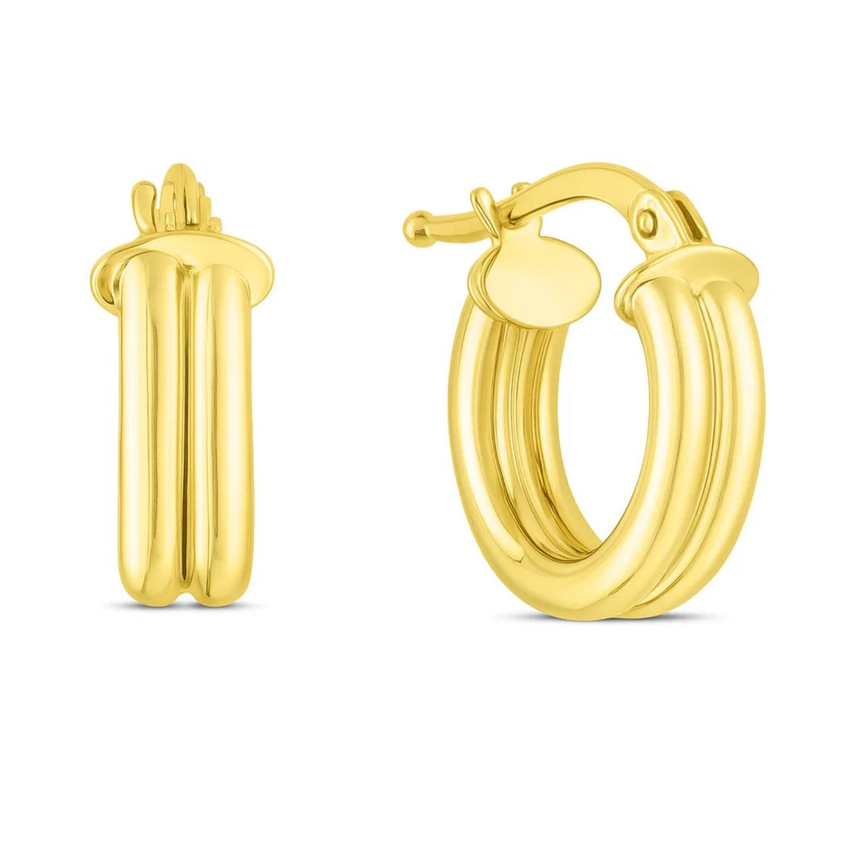 14K Yellow Gold Double Row Round Hoop Earrings
