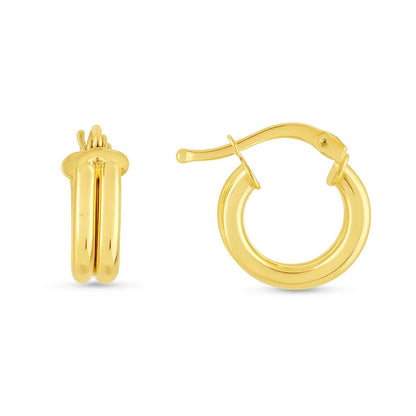14K Yellow Gold Double Row Round Hoop Earrings