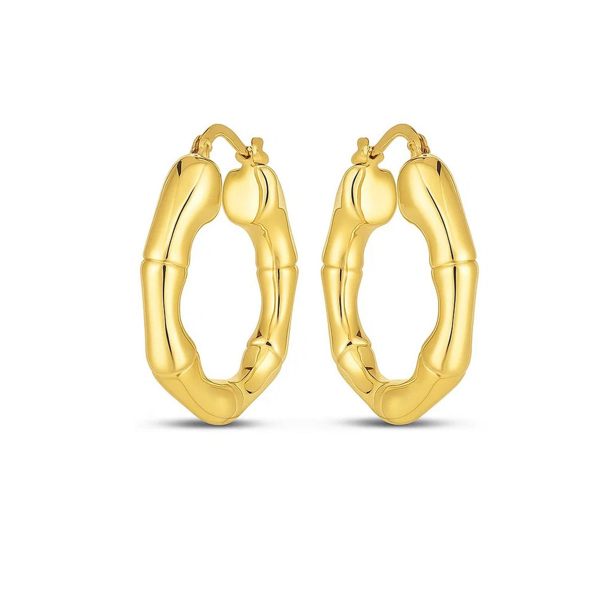 14k Yellow Gold Medium Bamboo Hoop Earrings