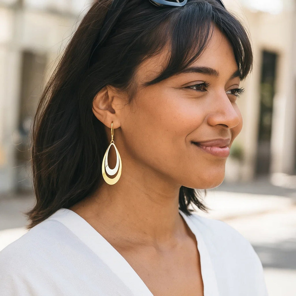 14k Two-Tone Gold Graduated Open Double Teardrop Earrings