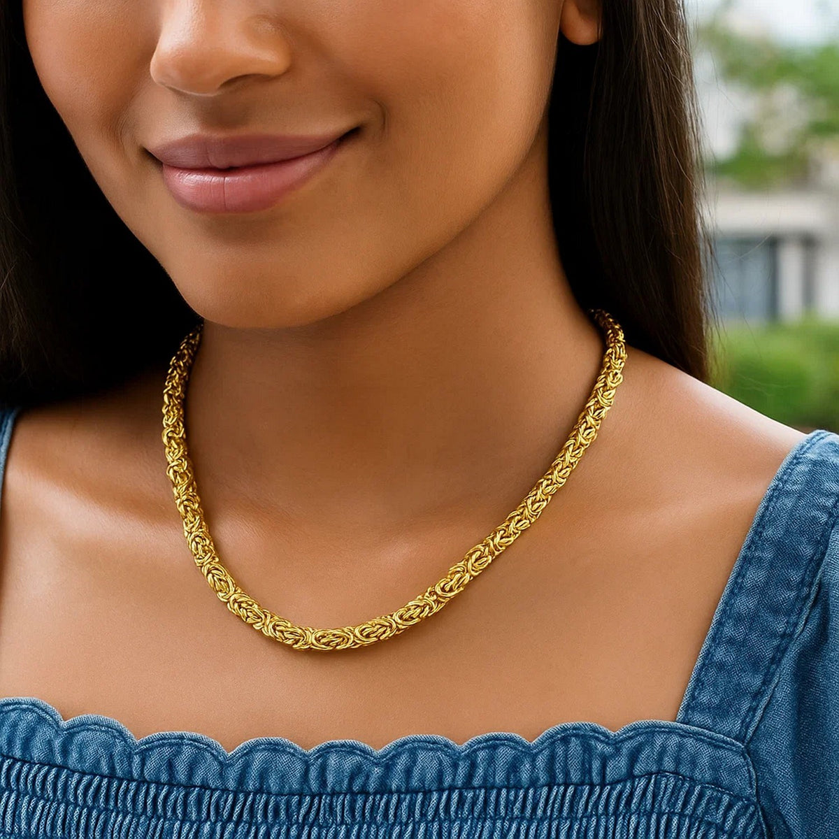 14k Yellow Gold Byzantine Motif Chain Necklace
