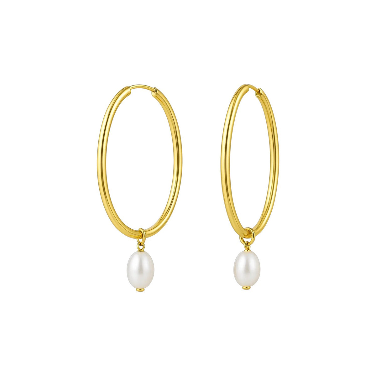 Pearl Drop Oval Earrings in 14K Yellow Gold