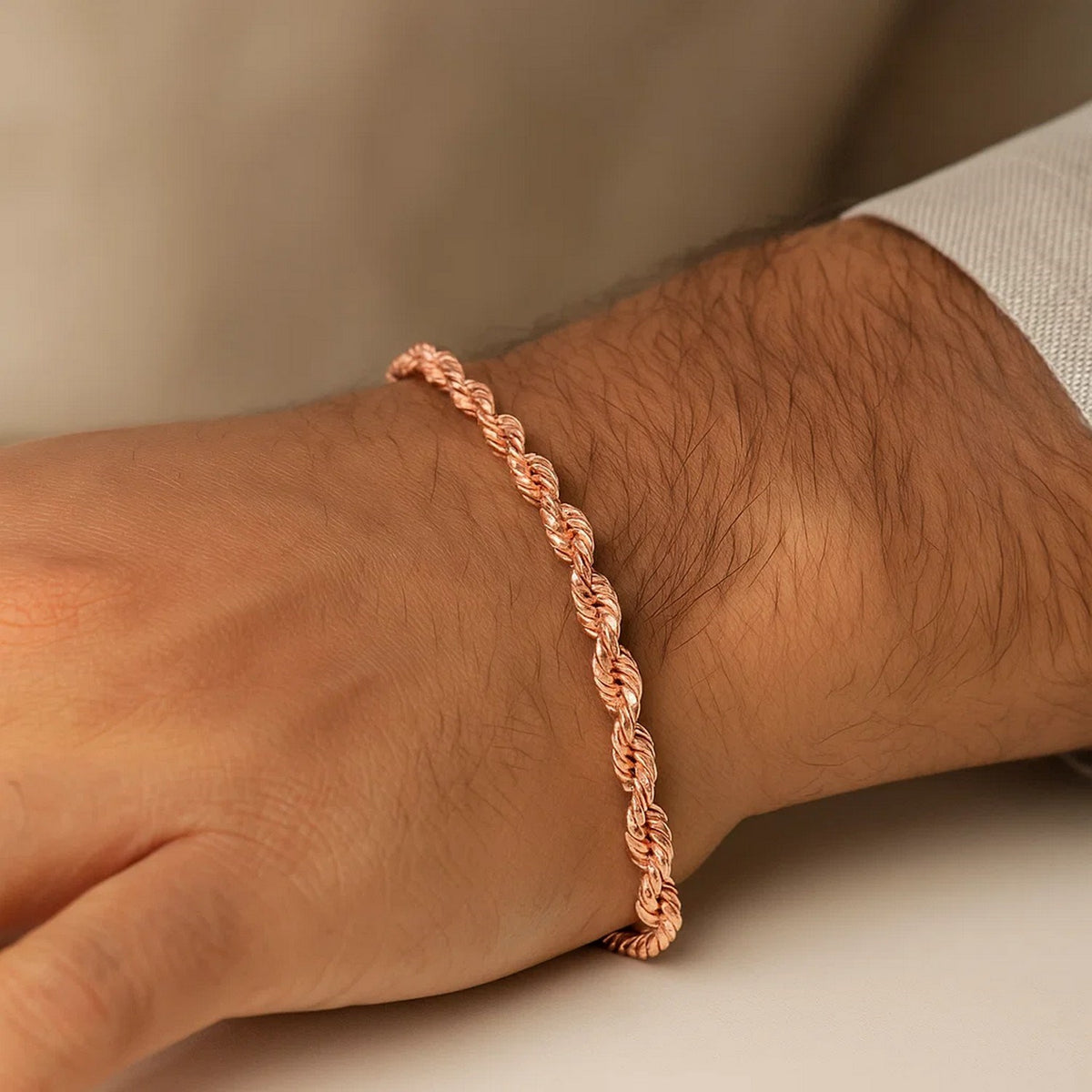 14k Solid Diamond Cut Rope Bracelet (4.00 mm)