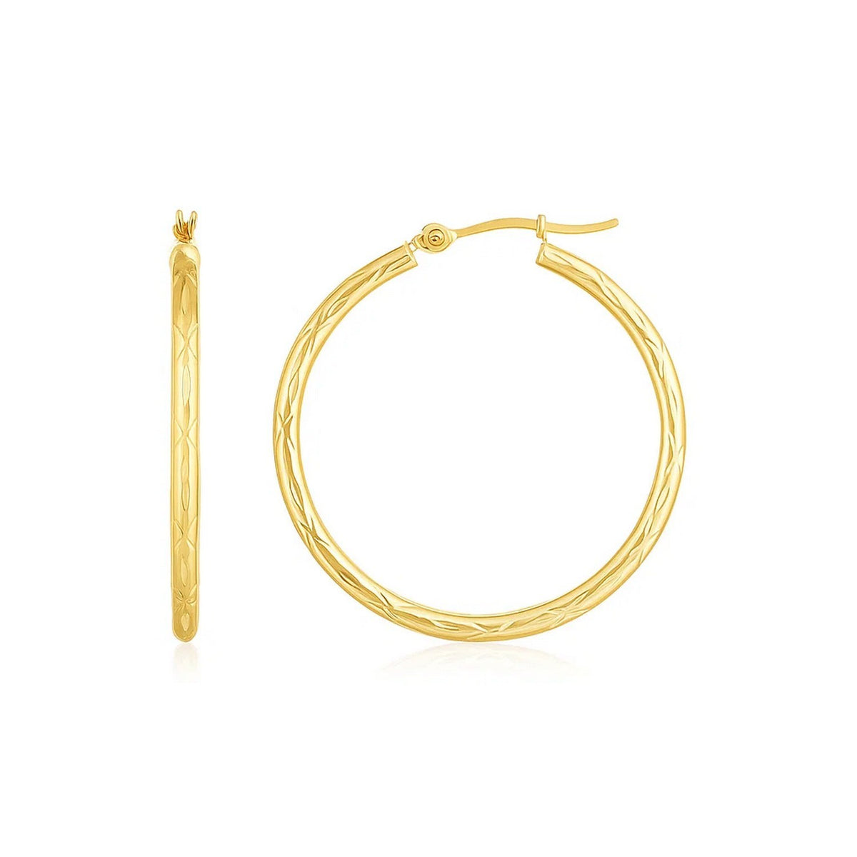 14k Diamond Cut Hoop Earrings