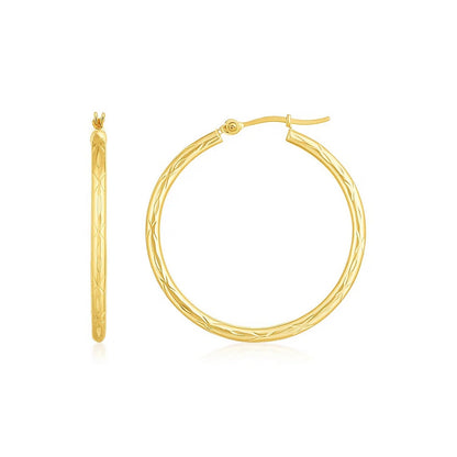 14k Diamond Cut Hoop Earrings