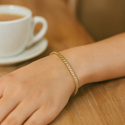 14k Yellow Gold Solid Diamond Cut Round Franco Bracelet (3.10 mm)