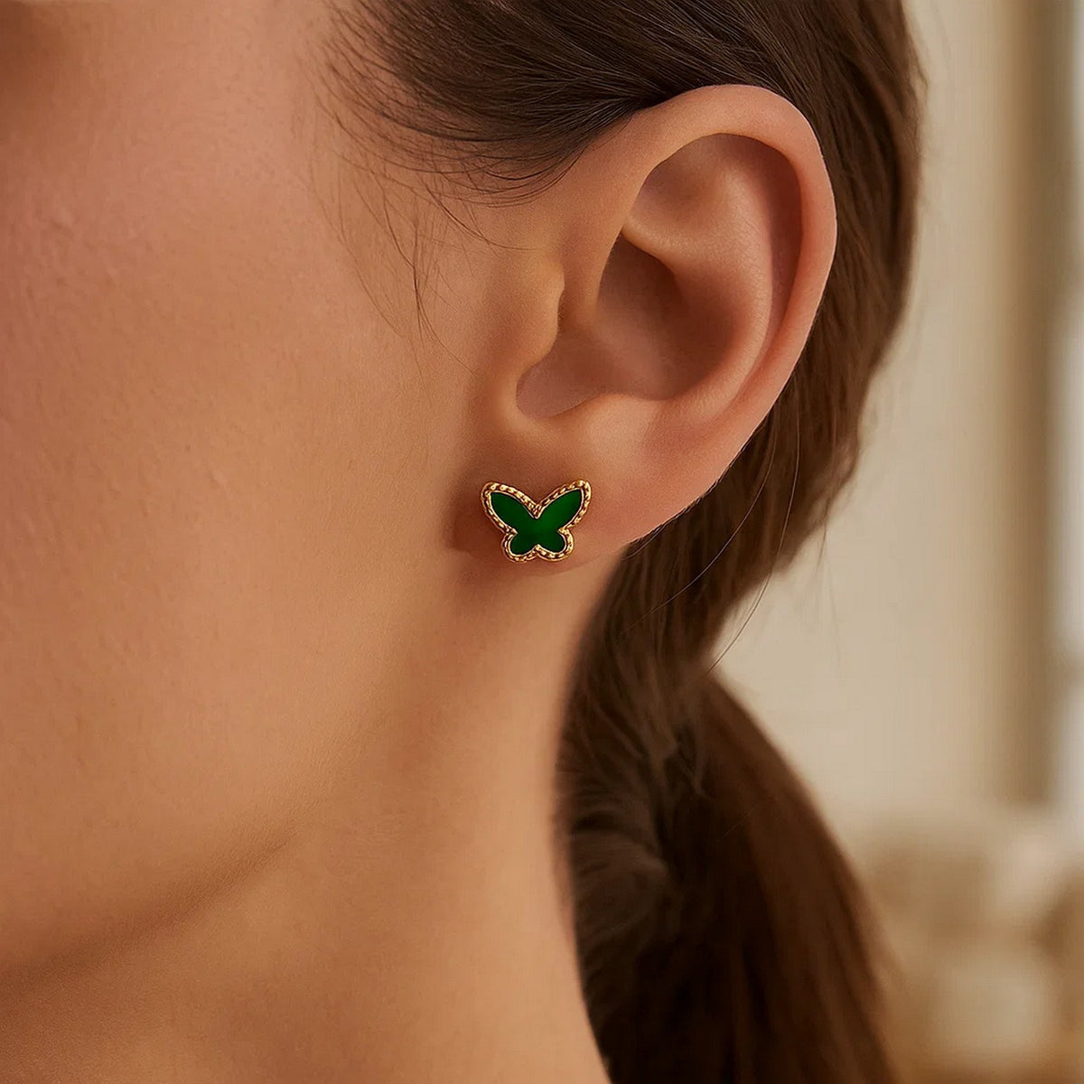 14K Yellow Gold Primavera Malachite Butterfly Stud Earrings