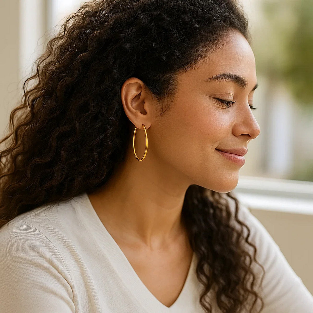 14k Slim Oval Shape Hoop Earrings