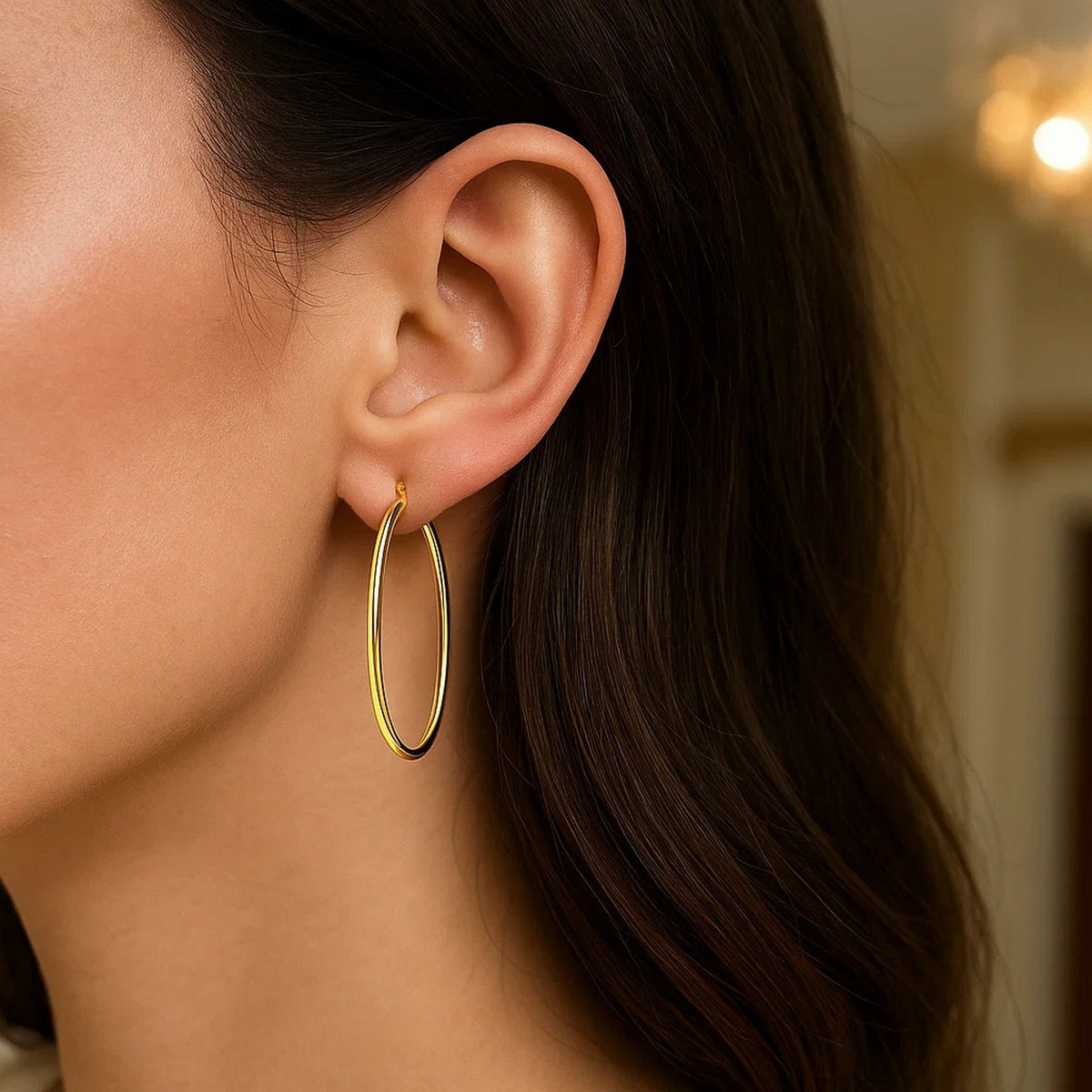 14k Slim Oval Shape Hoop Earrings