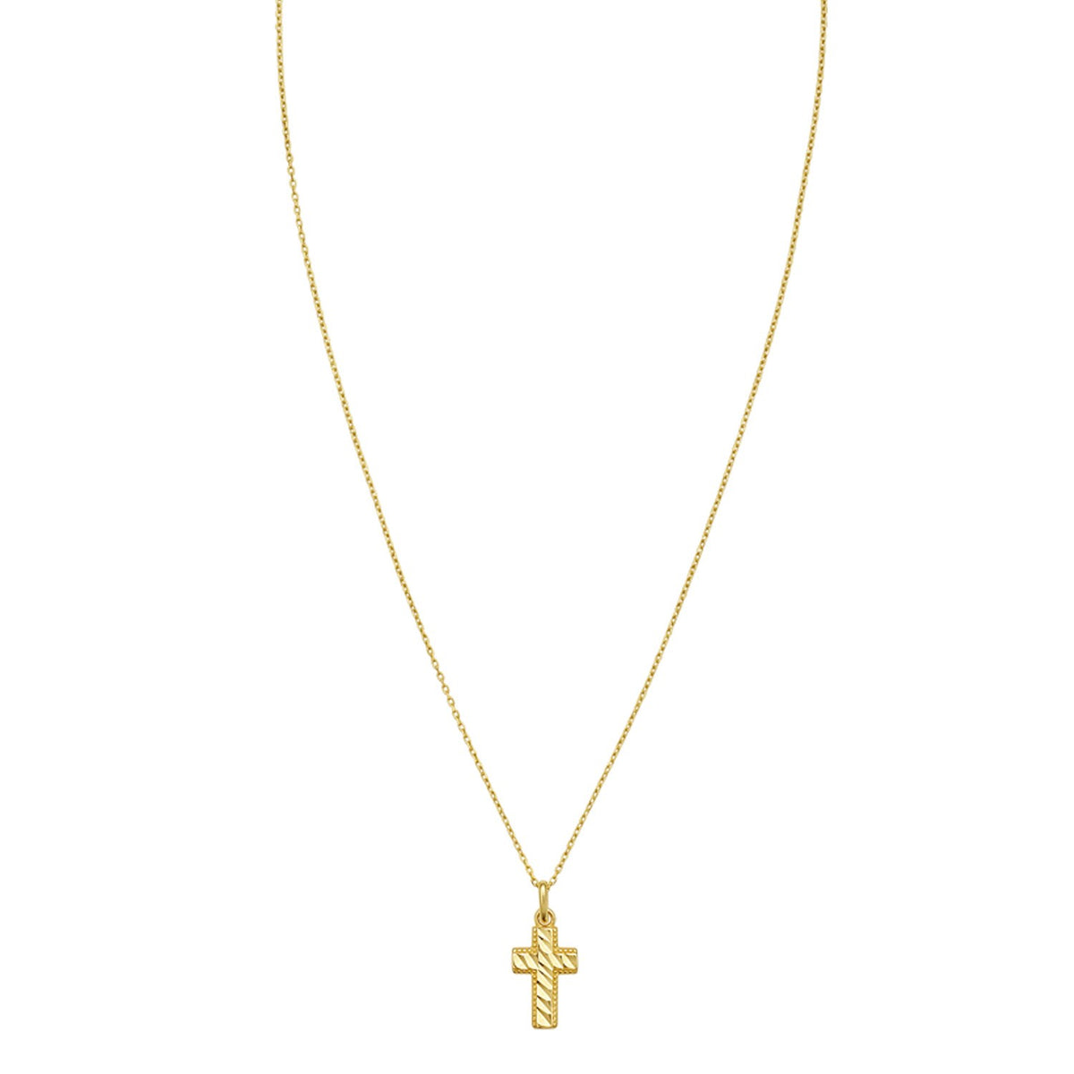 14K Yellow Gold Diamond Cut Cross Necklace