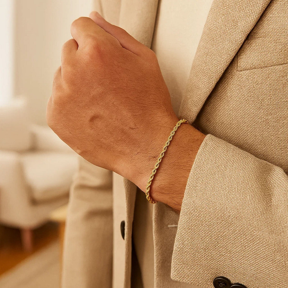 Silk Rope Chain Bracelet in 14k Yellow Gold  (3.70 mm)