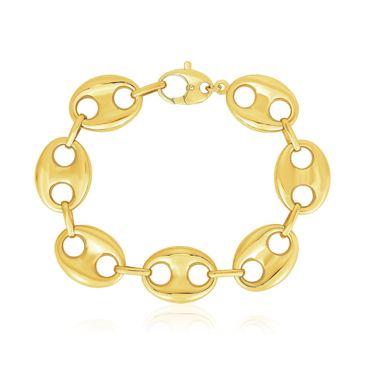 14k Yellow Gold High Polish Lite Puffed Mariner Link Bracelet  (12.00 mm)