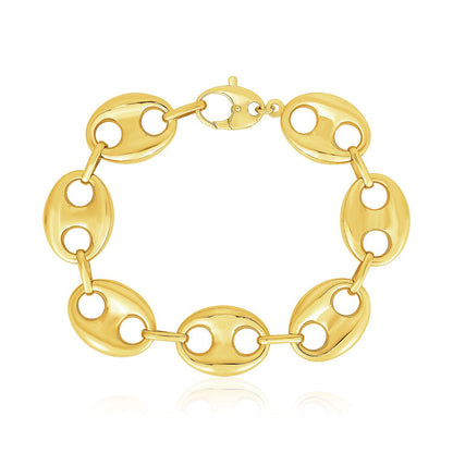 14k Yellow Gold High Polish Lite Puffed Mariner Link Bracelet  (12.00 mm)