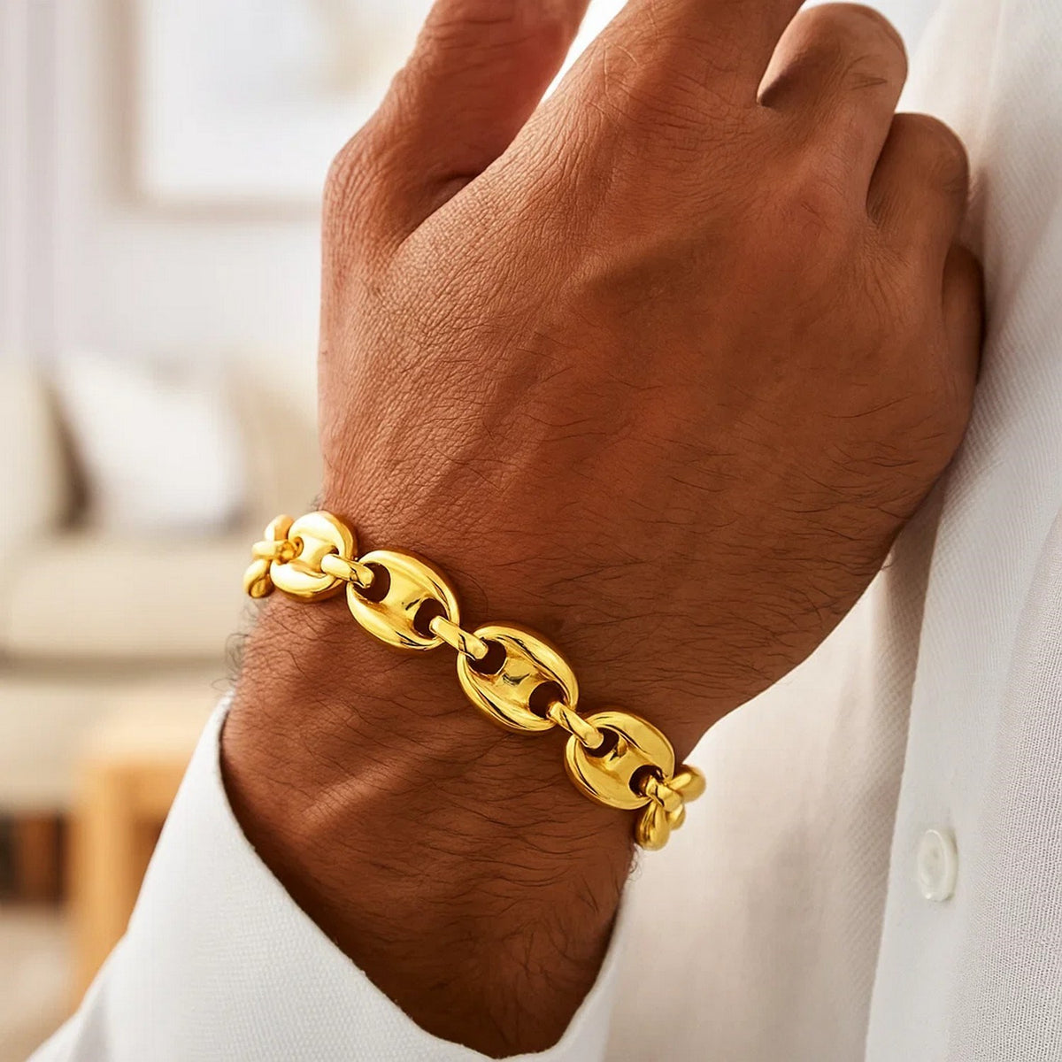 14k Yellow Gold High Polish Lite Puffed Mariner Link Bracelet  (12.00 mm)