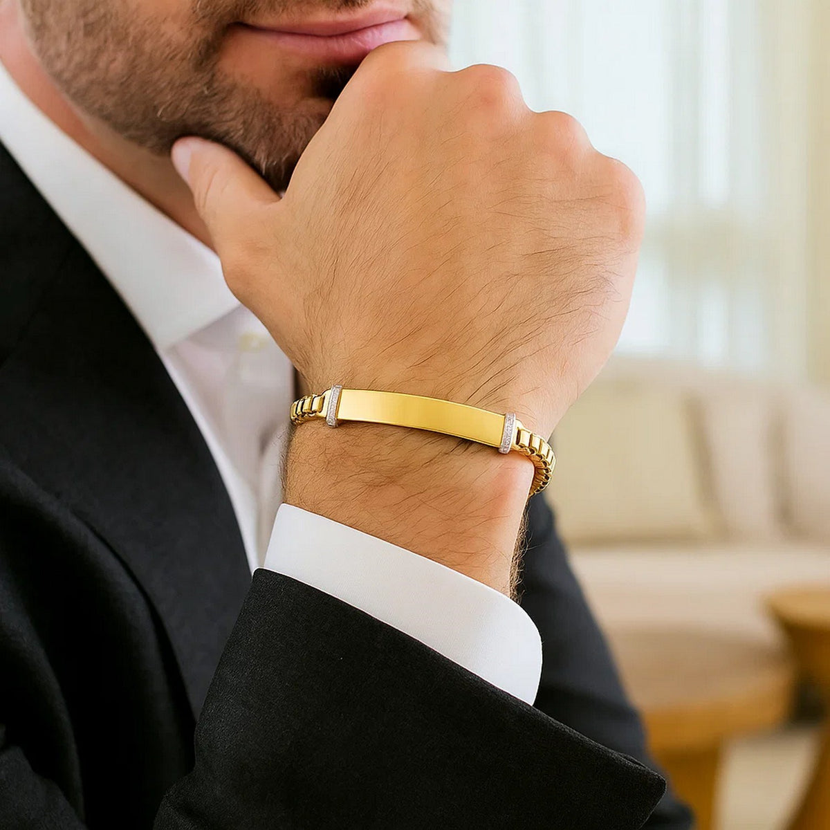 14K Yellow Gold Venetian Link Diamond Bar Bracelet (6.00 mm)