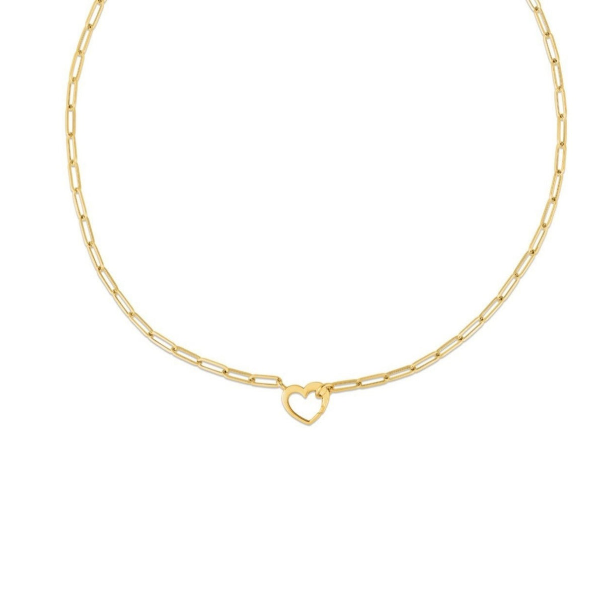 14k Yellow Gold Heart Element Paperclip Necklace