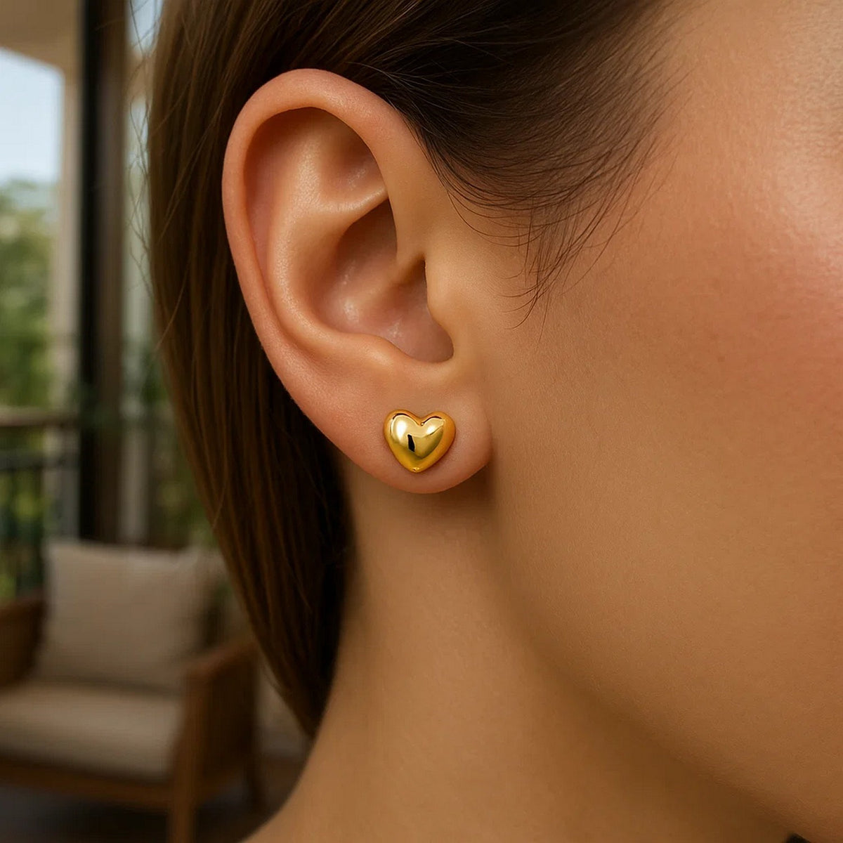 14k Puffed Heart Shape Shiny Earrings