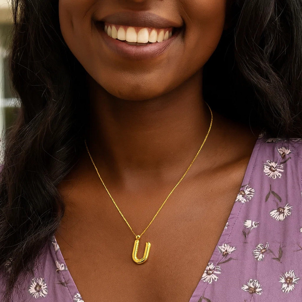 14K Yellow Gold Helium Initial U Pendant