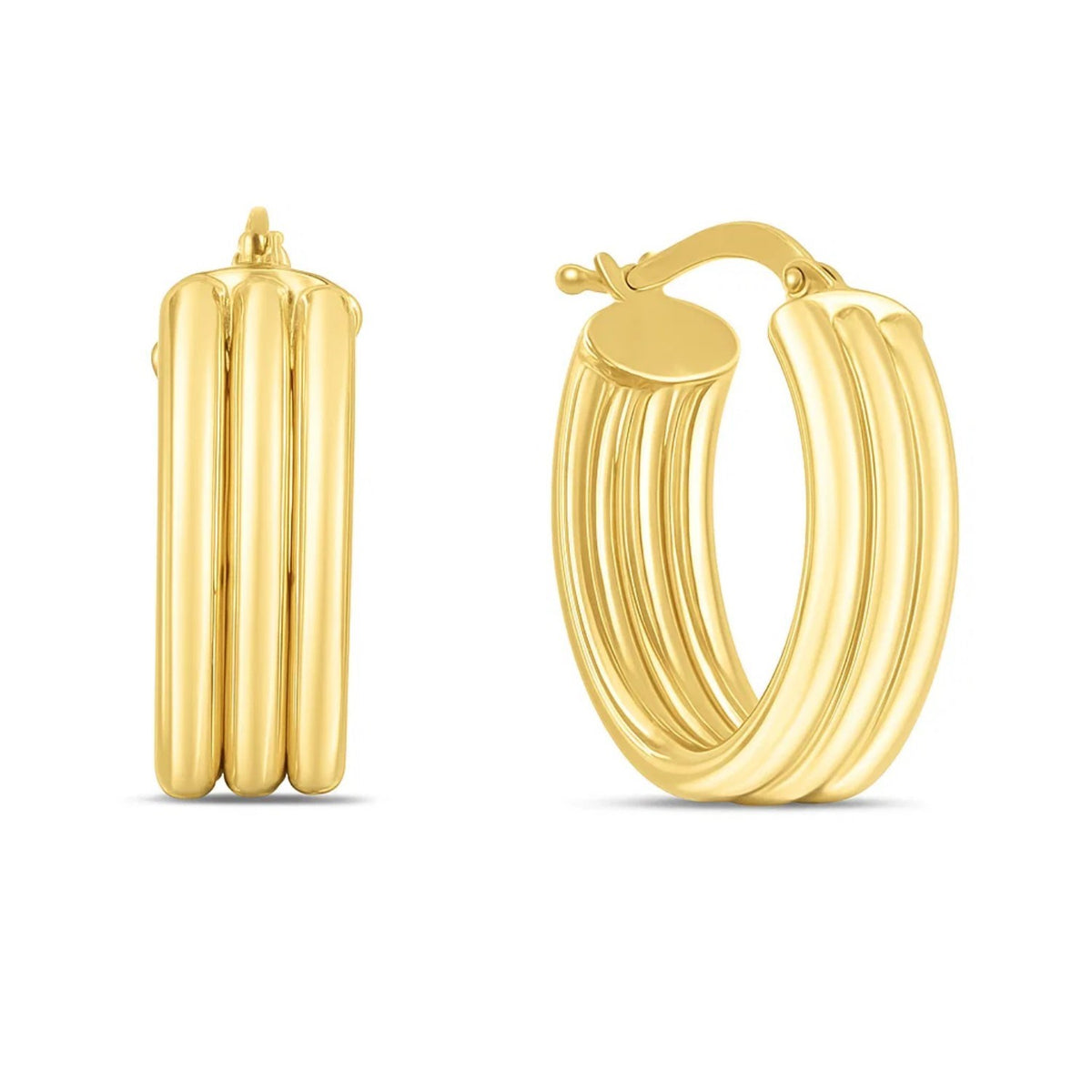 14K Yellow Gold Triple Row Oval Hoop Earrings