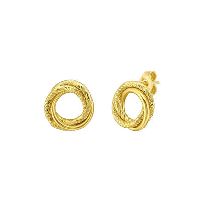 14K Yellow Gold Diamond Cut Interlocking Trinity Stud Earrings