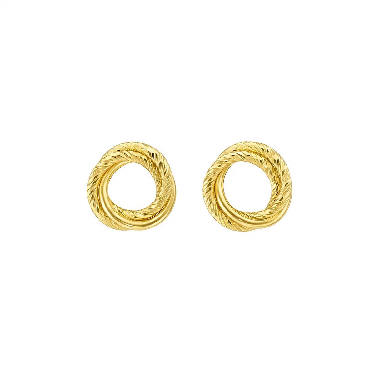 14K Yellow Gold Diamond Cut Interlocking Trinity Stud Earrings