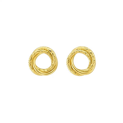 14K Yellow Gold Diamond Cut Interlocking Trinity Stud Earrings