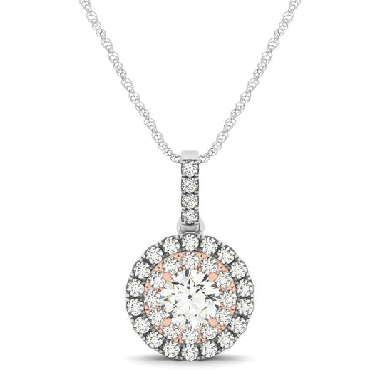 Round Shape Halo Diamond Pendant in 14k White and (1/2 cttw)