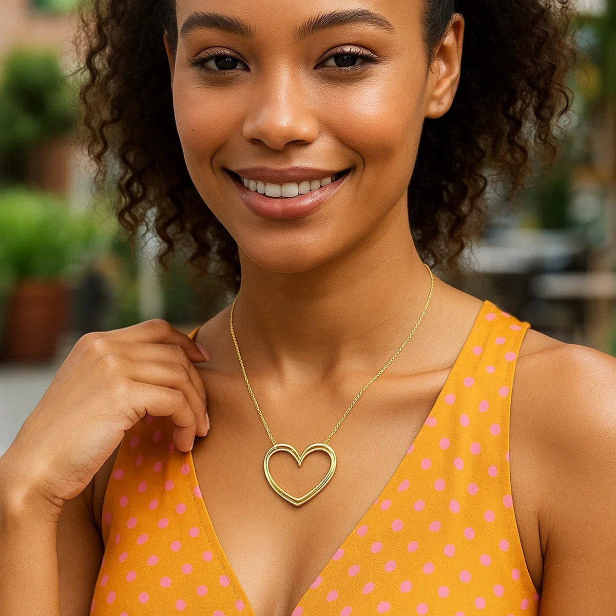 Large Open Heart Necklace in 14K Yellow Gold