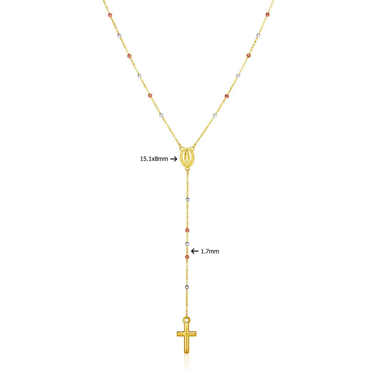 14k Tri Color Gold Lariat Rosary Necklace