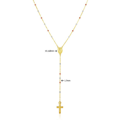 14k Tri Color Gold Lariat Rosary Necklace
