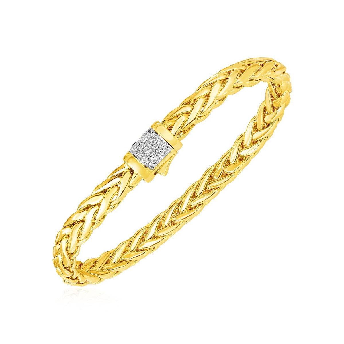 14K Yellow Gold Woven Large Diamond Pave Bracelet