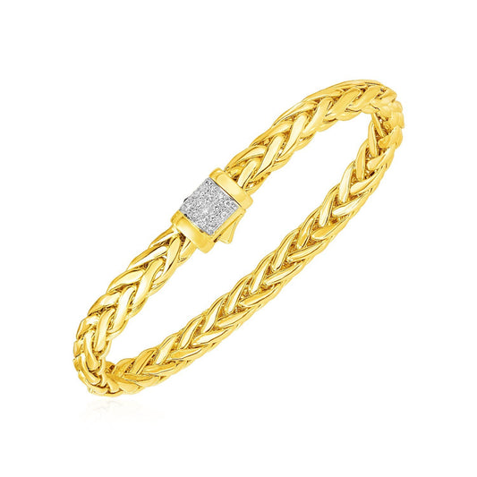 14K Yellow Gold Woven Large Diamond Pave Bracelet
