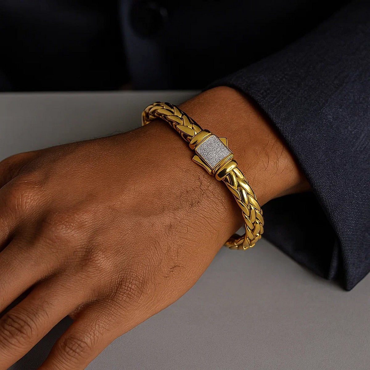 14K Yellow Gold Woven Large Diamond Pave Bracelet