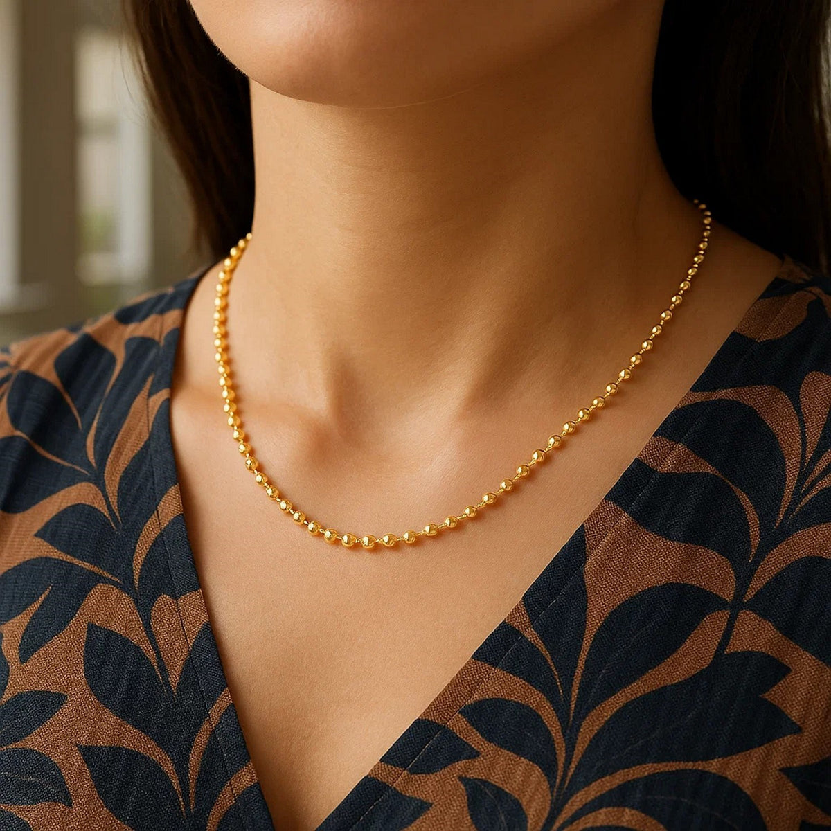 Moon Cut Bead Chain in 14k Yellow Gold