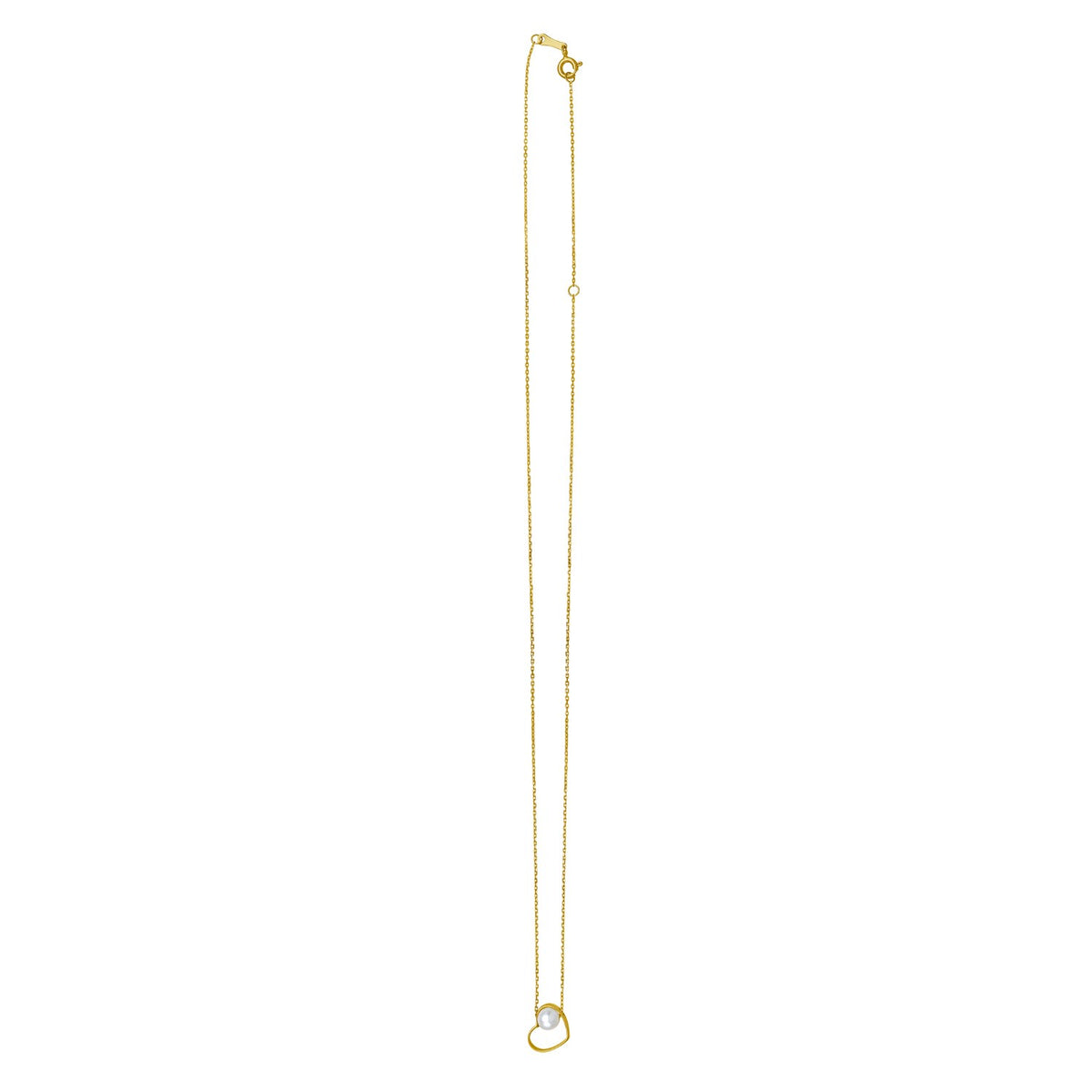 Open Heart and Pearl Necklace in 14K Yellow Gold