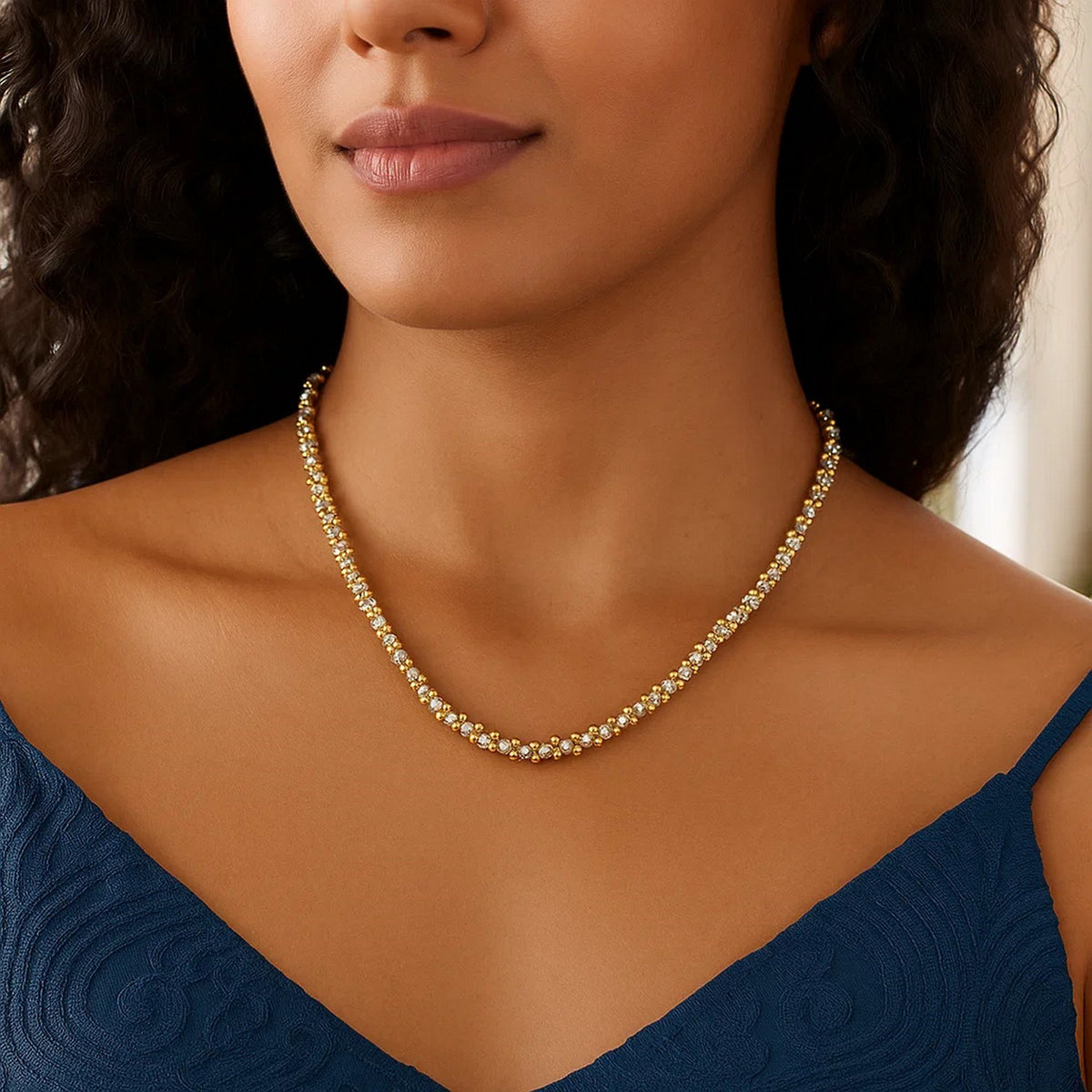 Two Tone Pallina Bead Necklace in 14K Gold