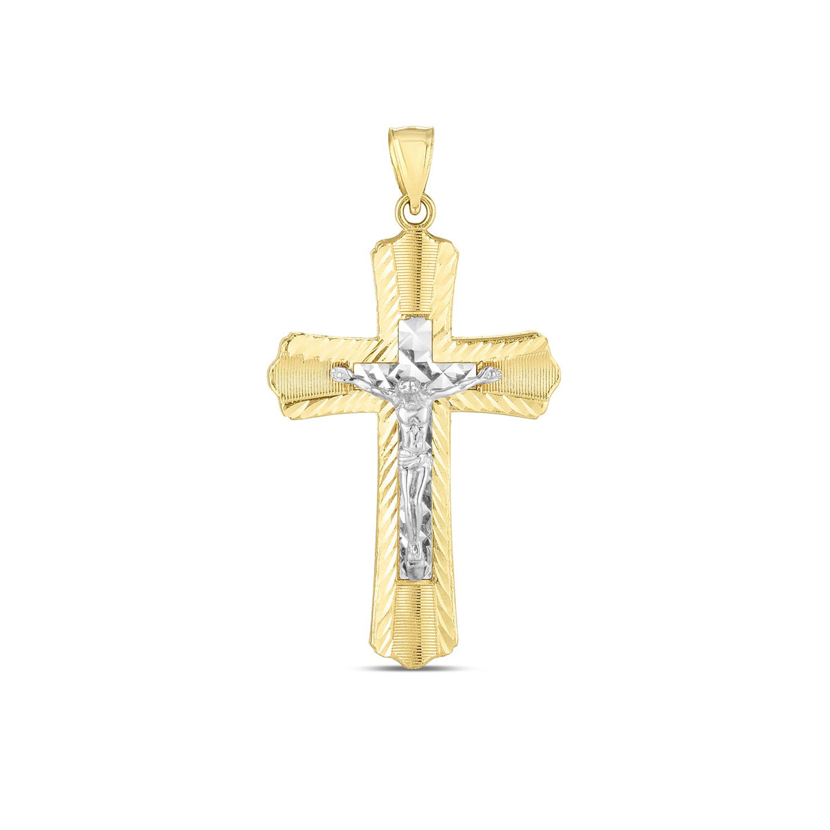 14k Two Tone Gold High Polish Diamond Cut Cross Pendant - 4904