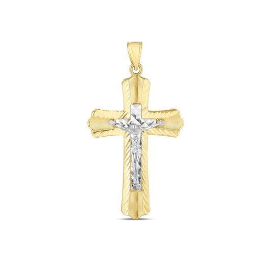 14k Two Tone Gold High Polish Diamond Cut Cross Pendant - 4904