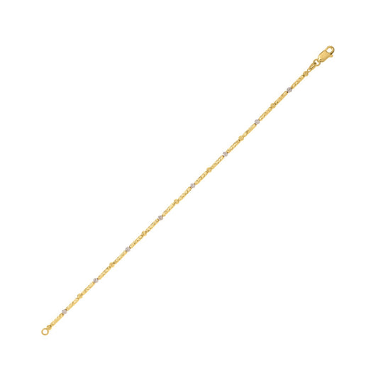 Two Tone Bar and Bead Bracelet in 14K Gold (1.70 mm)