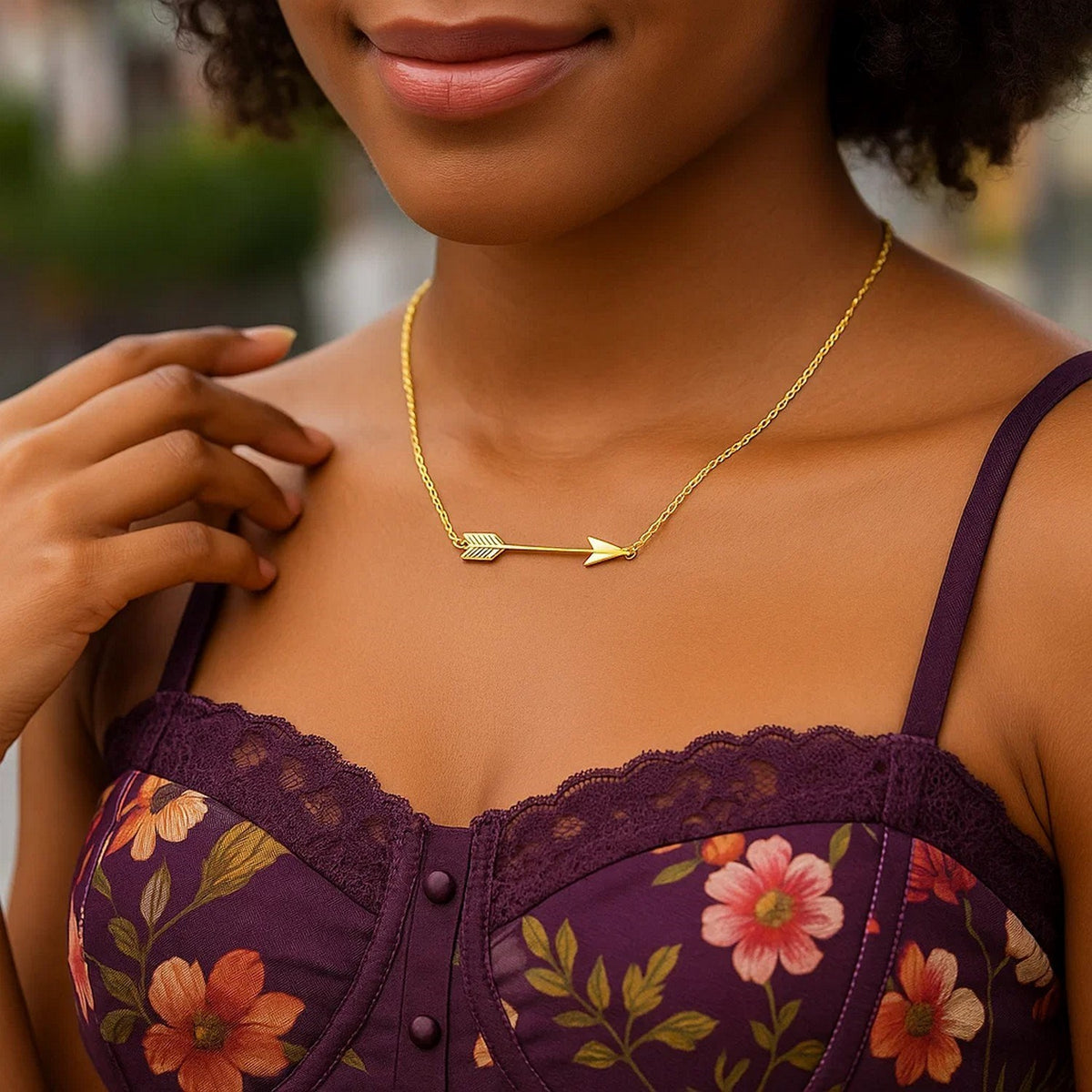 14k Yellow Gold Chain Necklace with Horizontal Arrow Pendant