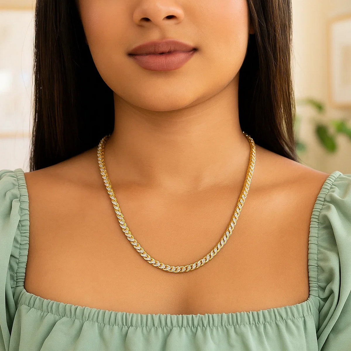 14k Yellow Gold Round Pave Franco Chain
