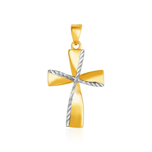14k Two-Toned Yellow and Textured Cross Pendant