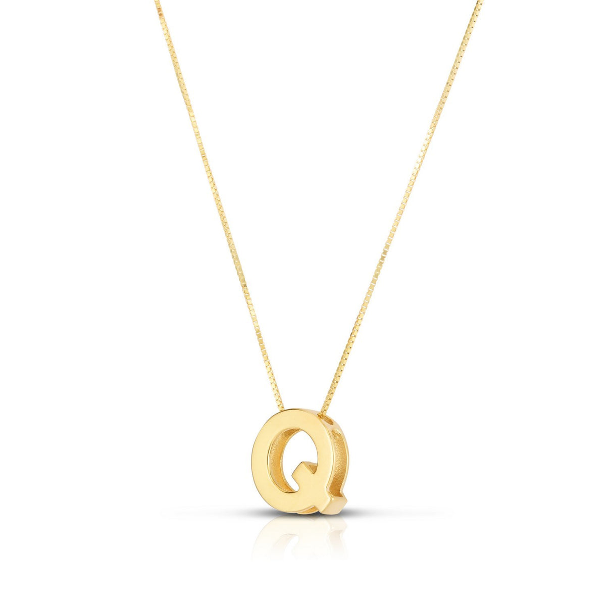 14K Yellow Gold Yours Truly Block Letter Initial Q Necklace
