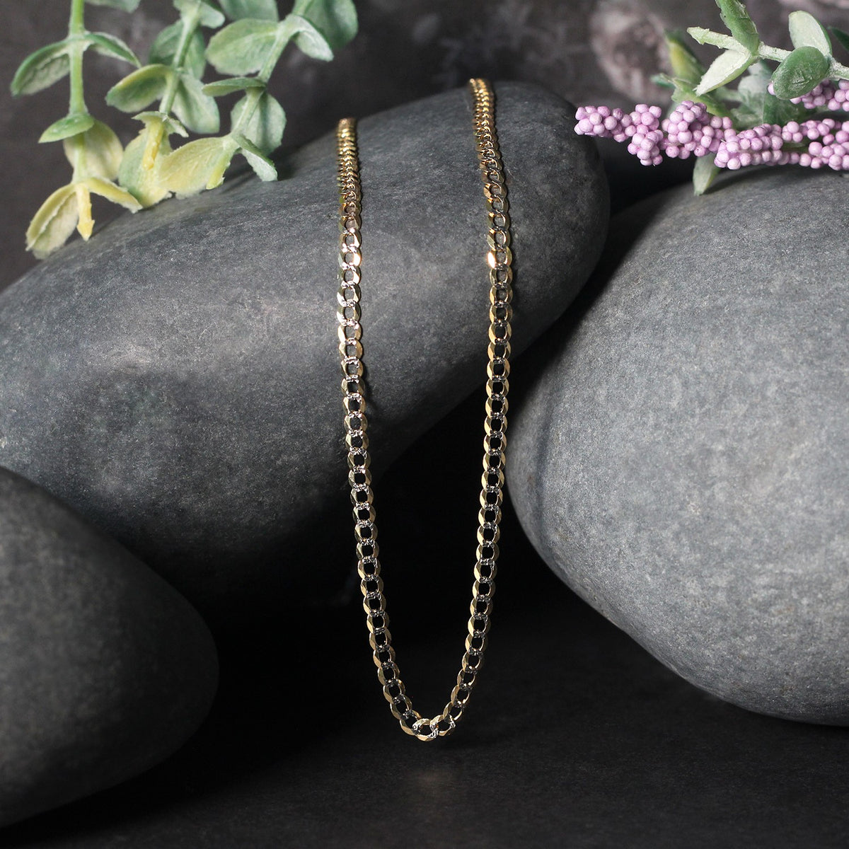 14k Two Tone Gold Pave Curb Chain