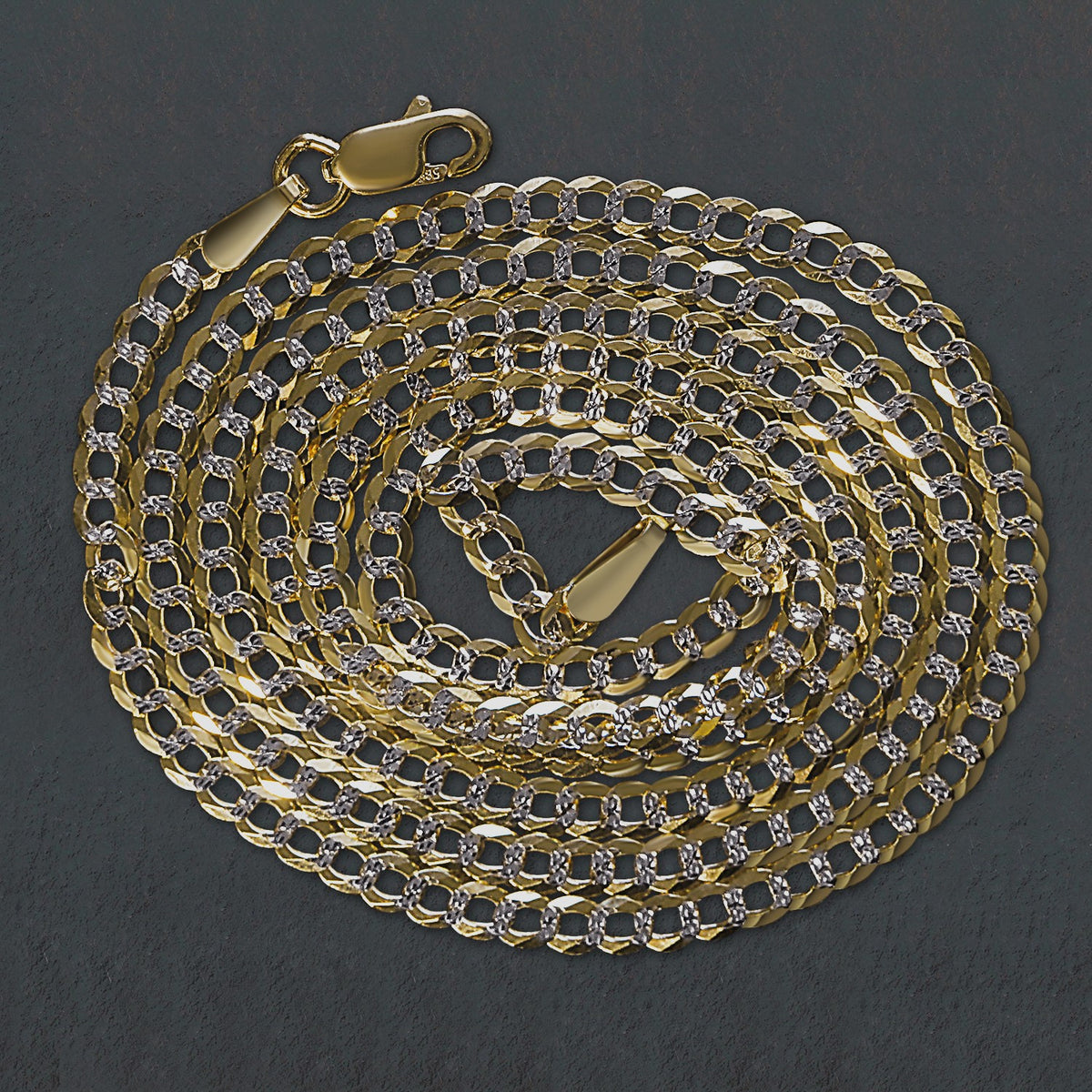14k Two Tone Gold Pave Curb Chain
