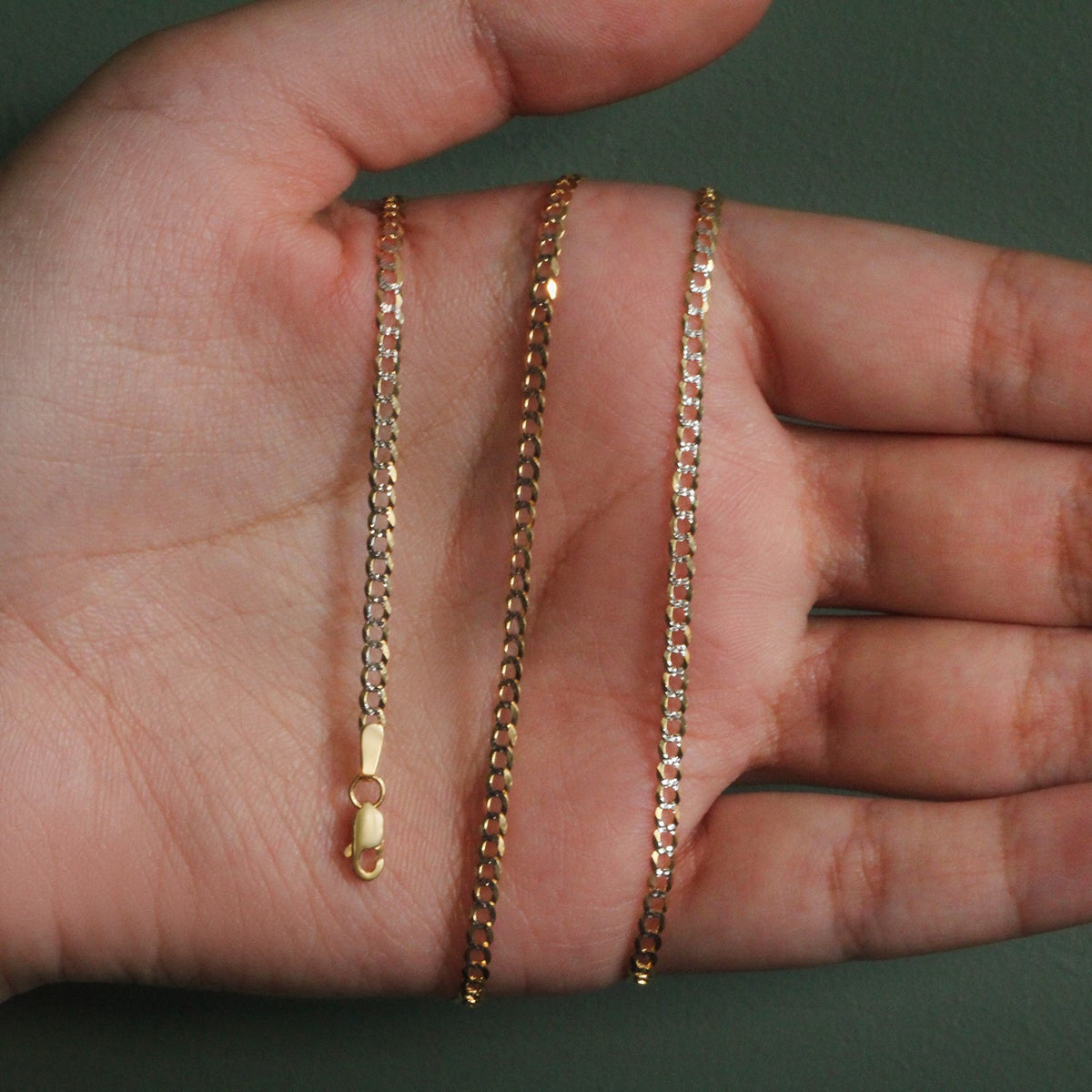 14k Two Tone Gold Pave Curb Chain