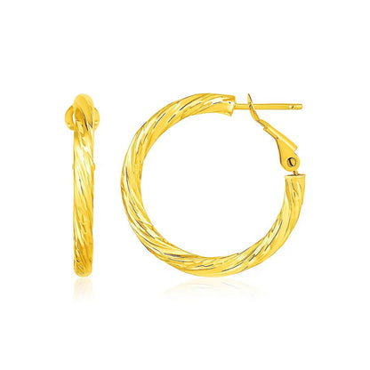 14k Yellow Gold Petite Twisted Round Hoop Earrings